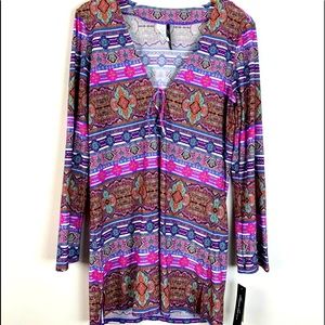 NWT Kenneth Cole Moroccan Me Crazy Pink Striped Swimsuit Coverup Size Large L